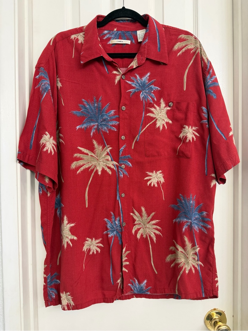 7092 Campia MODA Mens Red Palm-Print Short-Sleeve Button Shirt Tropical Rayon